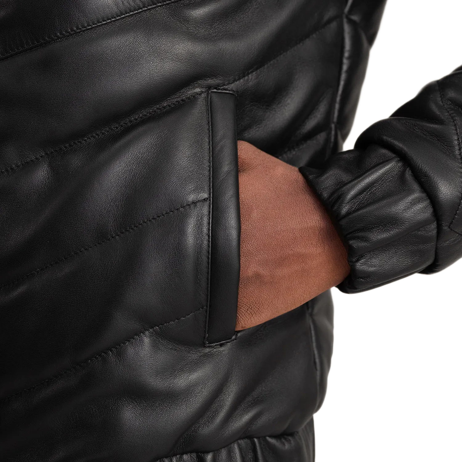 Travis Black Leather Puffer Jacket