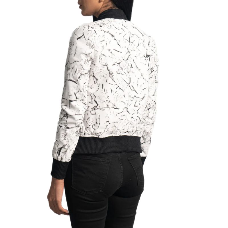Donna Blake White Leather Bomber Jacket
