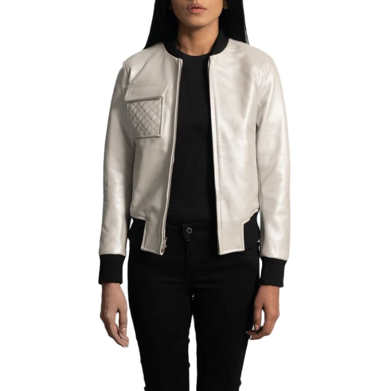 Lana Silver Leather Bomber Jacket