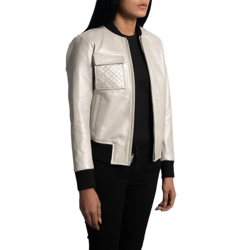 Lana Silver Leather Bomber Jacket