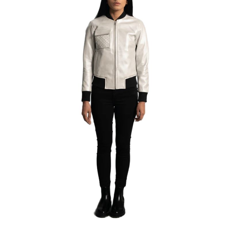 Lana Silver Leather Bomber Jacket