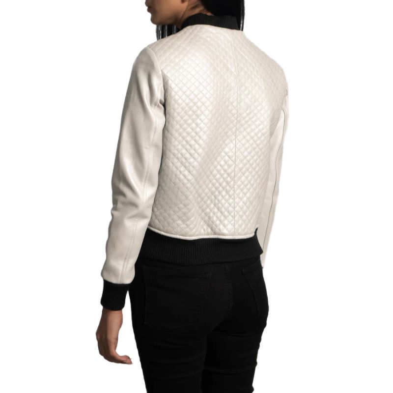 Lana Silver Leather Bomber Jacket