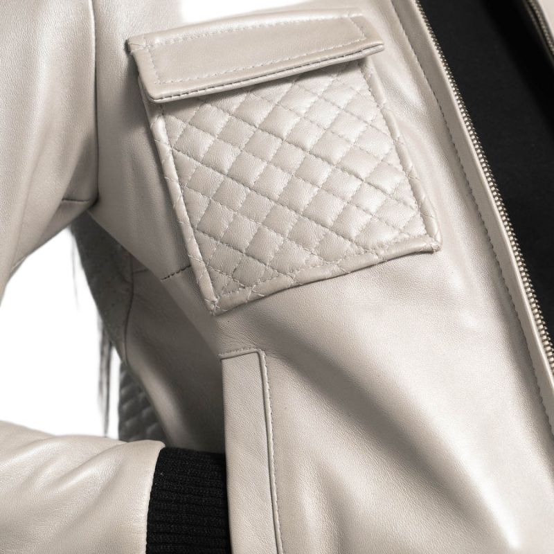 Lana Silver Leather Bomber Jacket