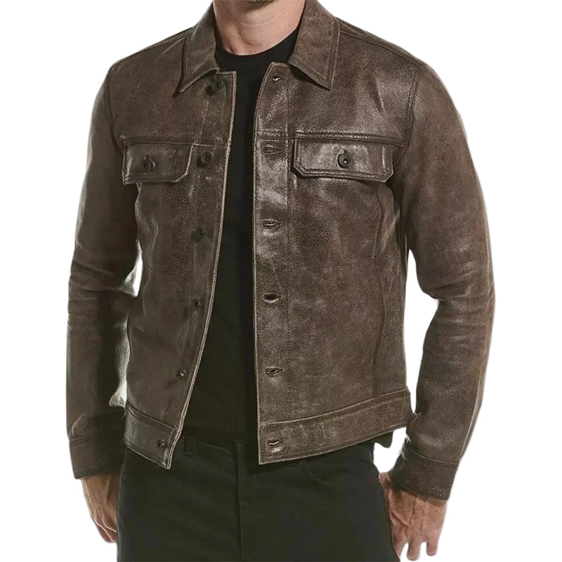 Men’s Brown Leather Jacket Classic Cut