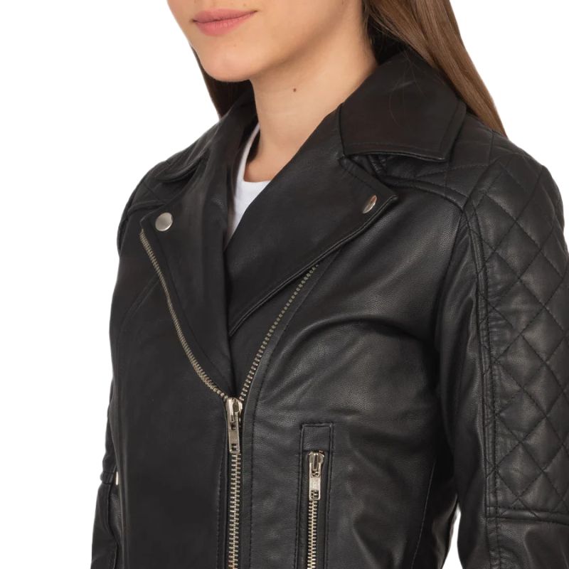 Carolyn Quilted Black Biker Jacket
