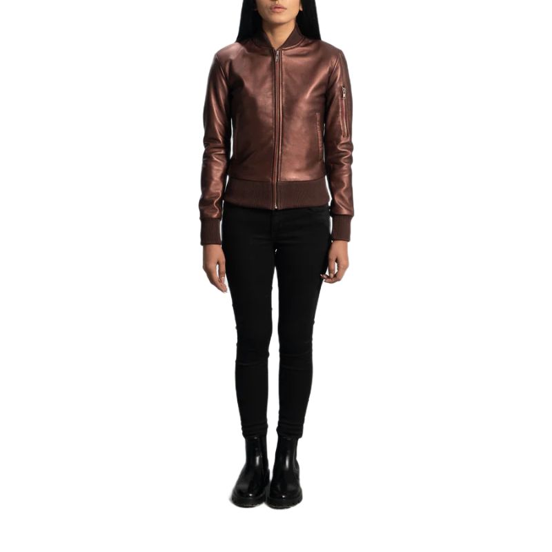 Reida Maroon Leather Bomber Jacket