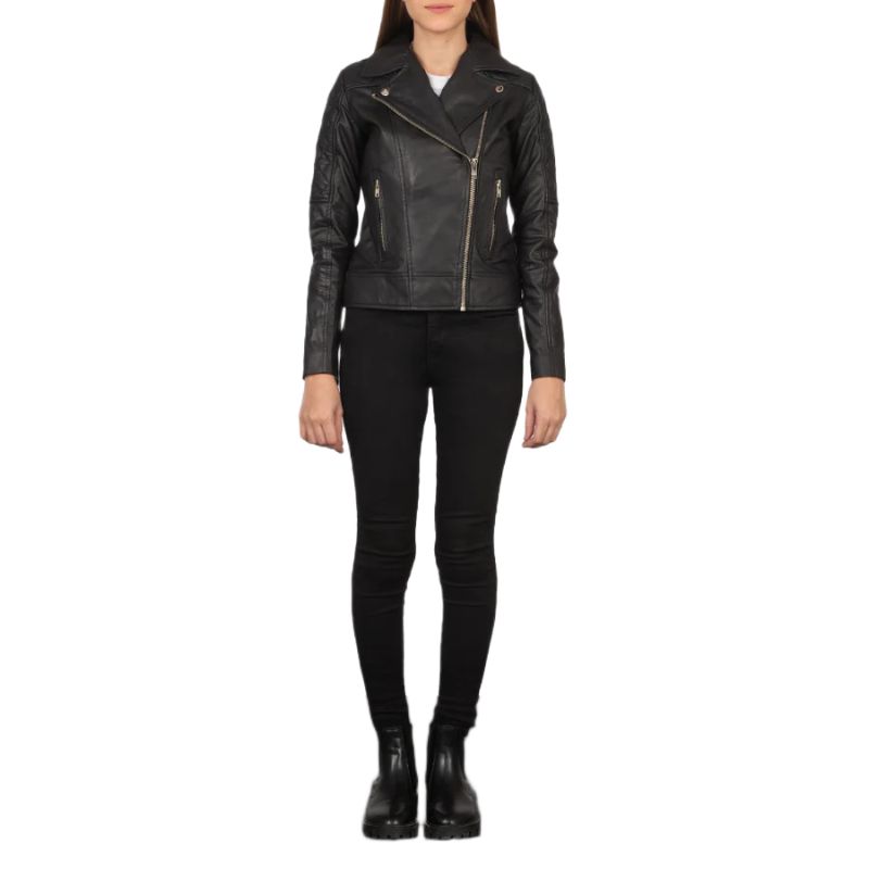 Carolyn Quilted Black Biker Jacket