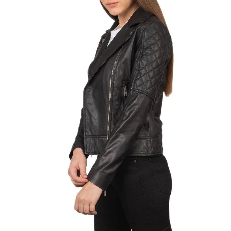 Carolyn Quilted Black Biker Jacket