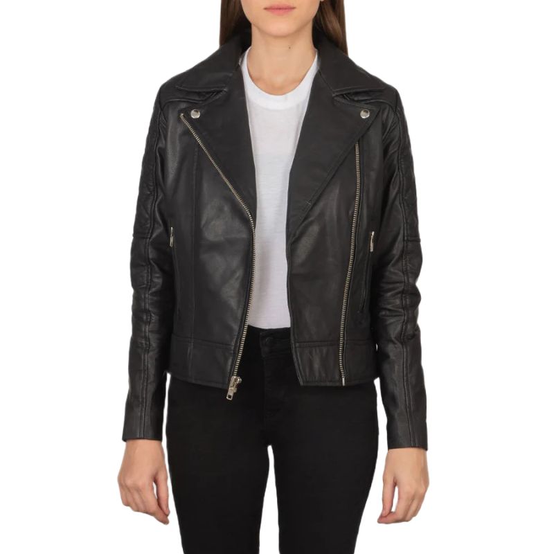Carolyn Quilted Black Biker Jacket