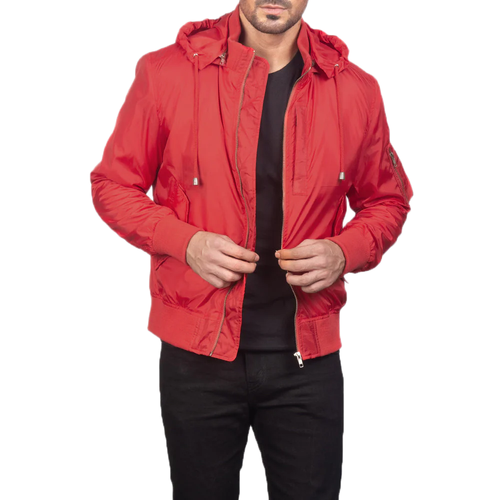 Hanklin Ma-1 Red Hooded Bomber Jacket