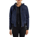 Rebella Blue Hooded Suede Bomber Jacket