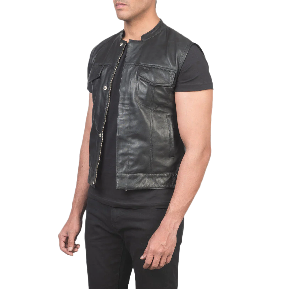 Atlas Moto Black Leather Vest