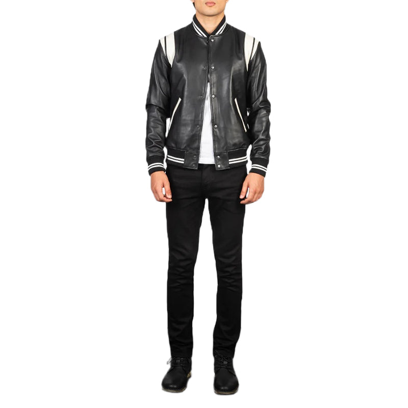 Dantee Black Leather Varsity Jacket