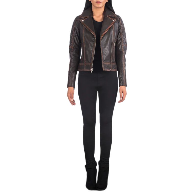 Carolyn Quilted Vintage Brown Biker Jacket