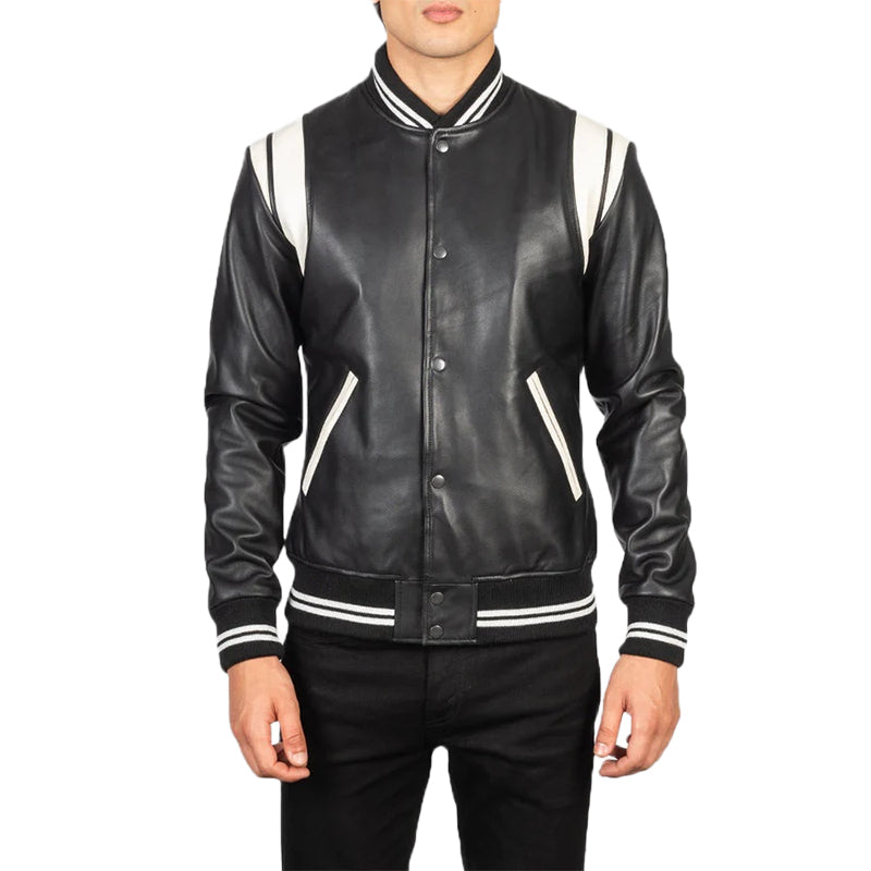 Dantee Black Leather Varsity Jacket
