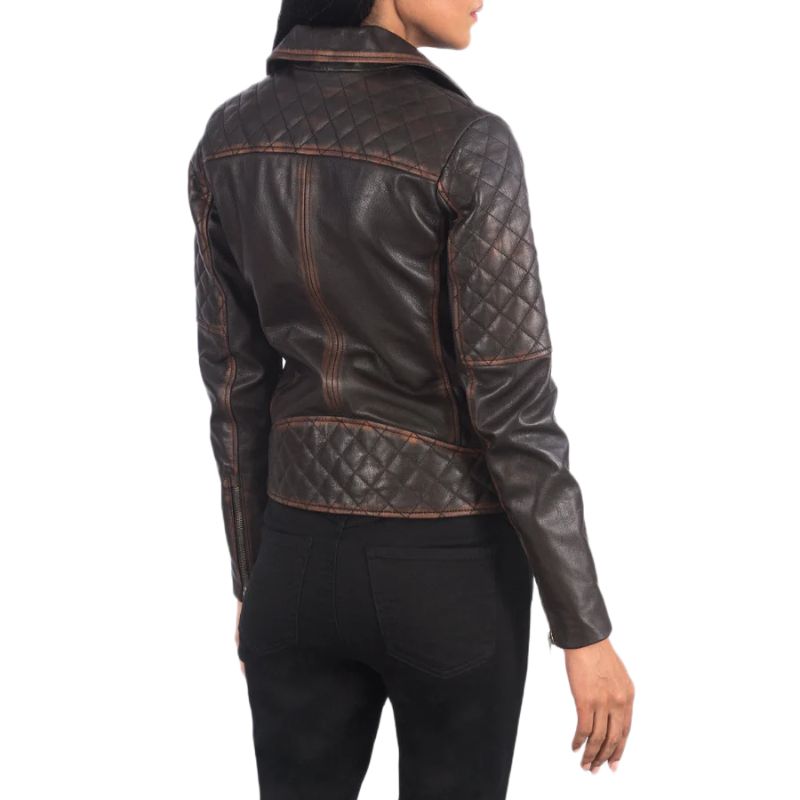 Carolyn Quilted Vintage Brown Biker Jacket