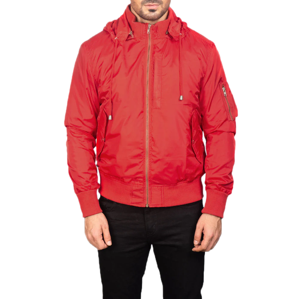 Hanklin Ma-1 Red Hooded Bomber Jacket