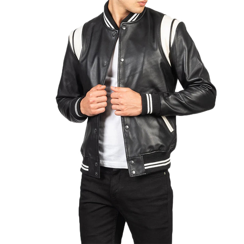 Dantee Black Leather Varsity Jacket