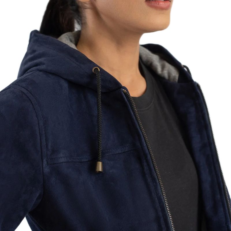 Rebella Blue Hooded Suede Bomber Jacket