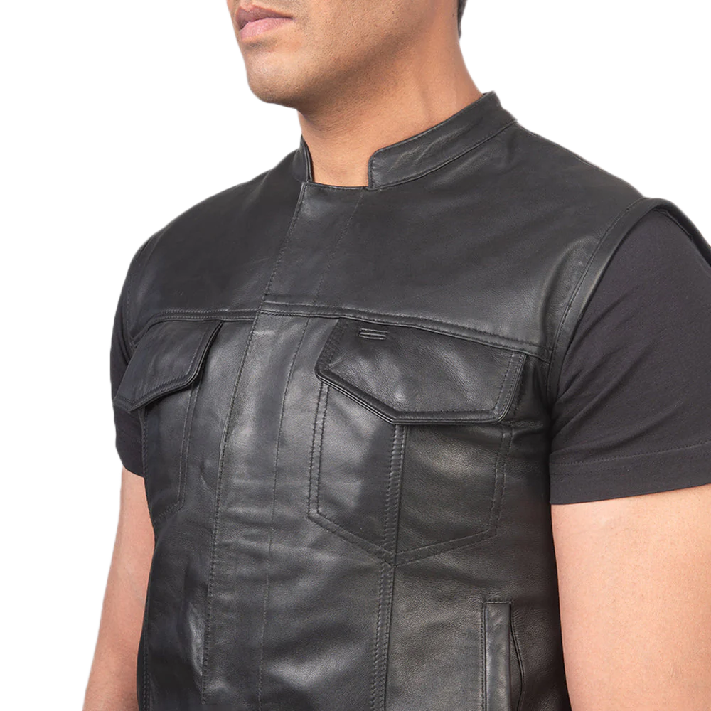 Atlas Moto Black Leather Vest