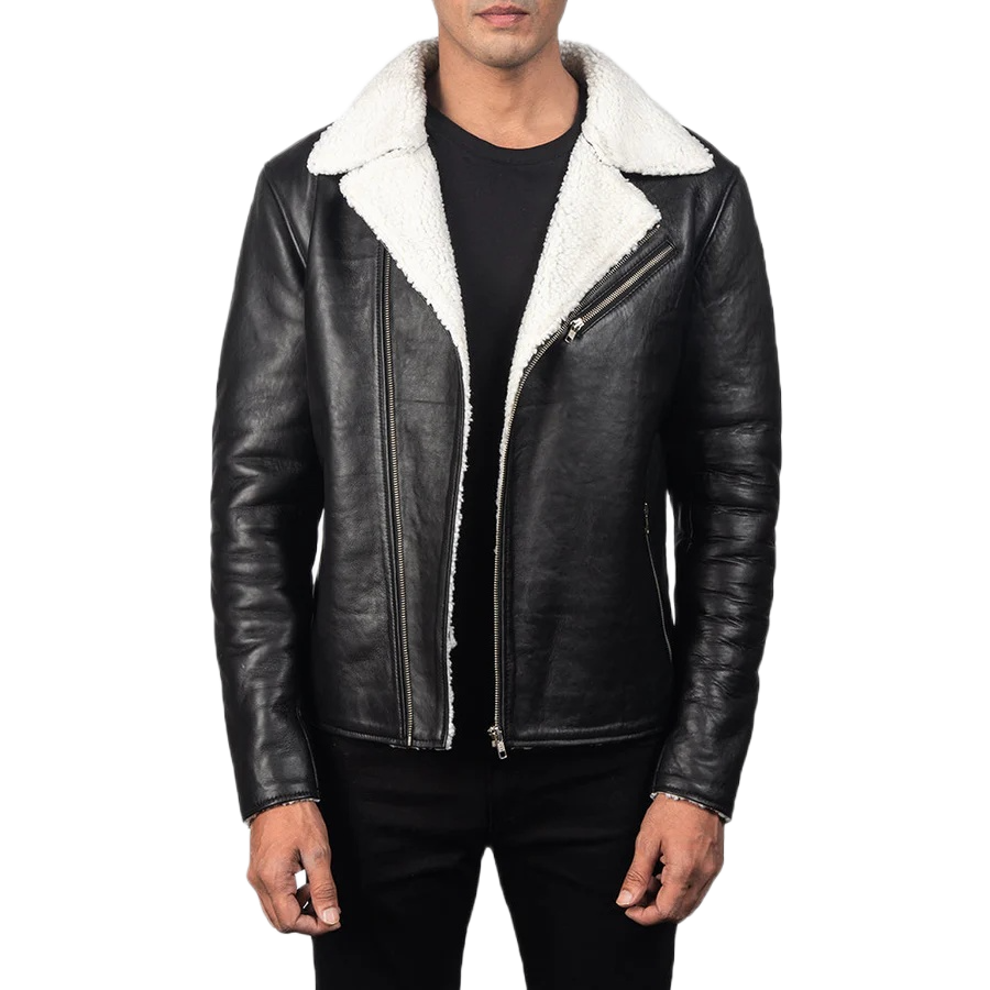 Alberto White Shearling Black Leather Jacket