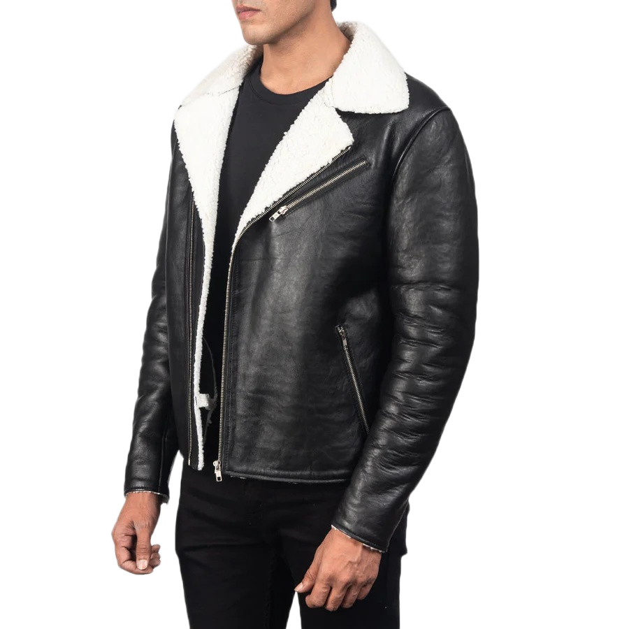 Alberto White Shearling Black Leather Jacket