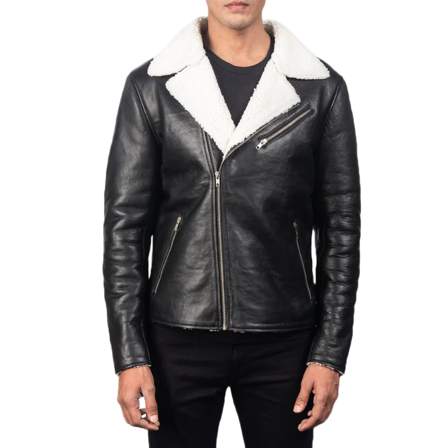 Alberto White Shearling Black Leather Jacket