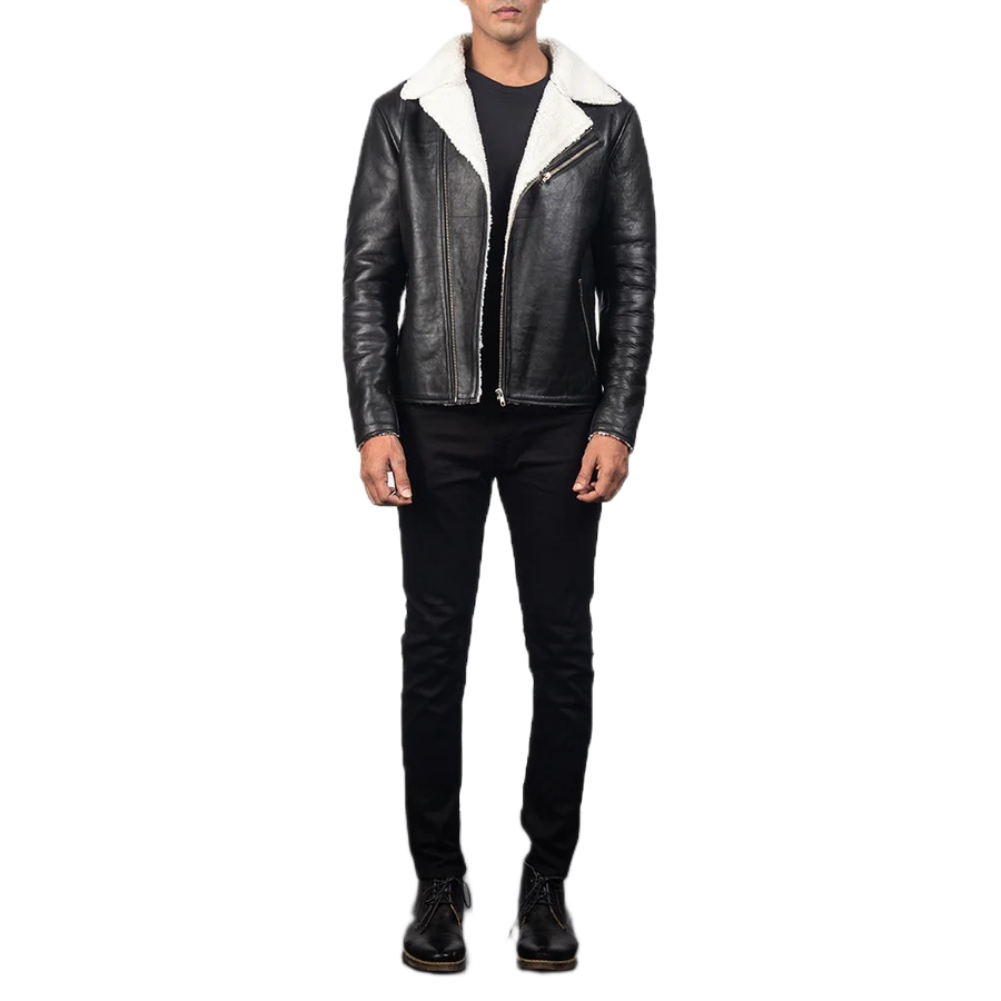 Alberto White Shearling Black Leather Jacket