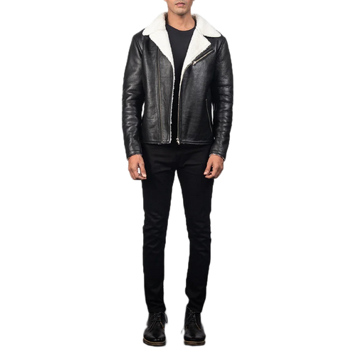 Alberto White Shearling Black Leather Jacket