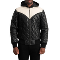 Norman Black Hooded Bomber Leather Puffer Jacket