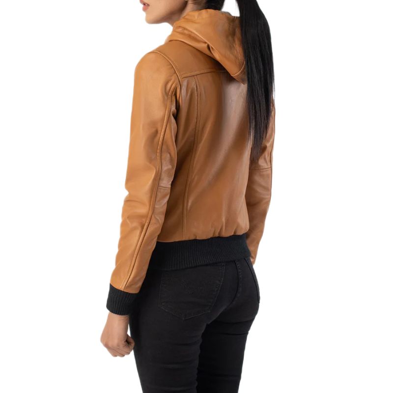 Rebella Brown Hooded Leather Bomber Jacket