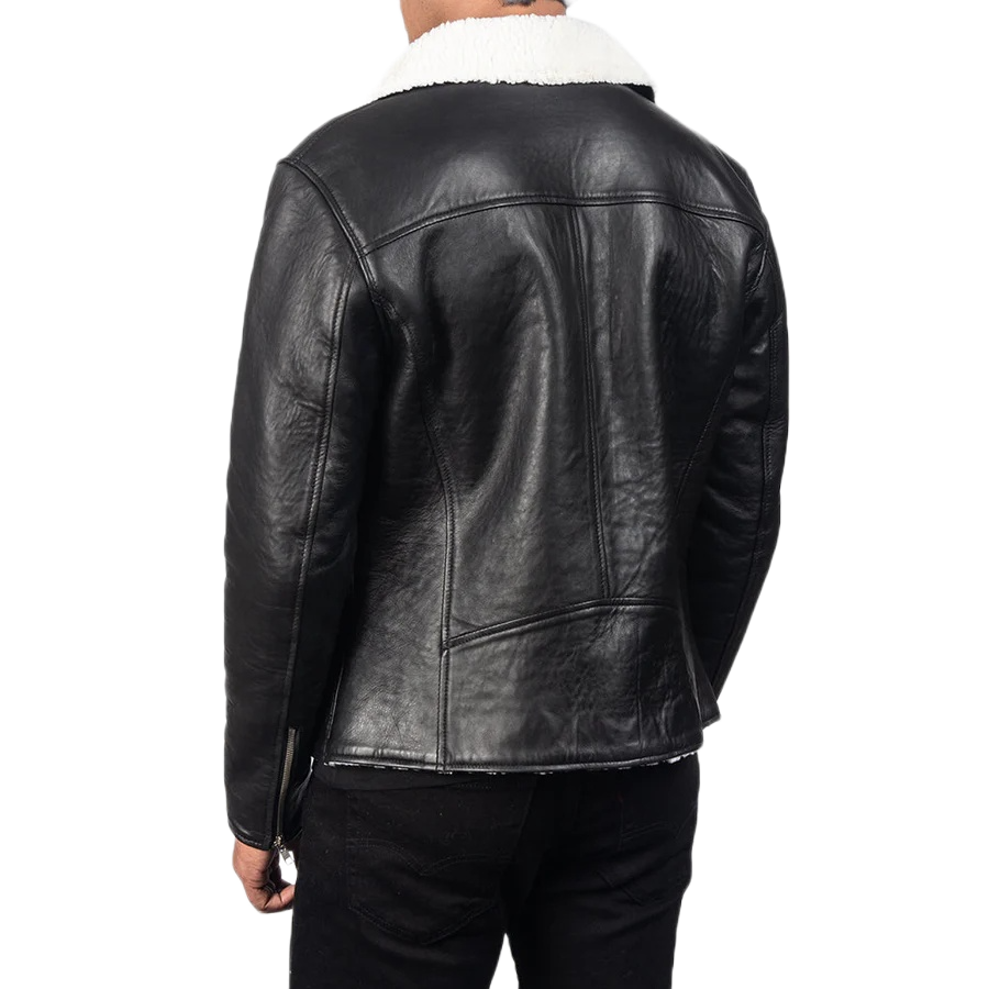 Alberto White Shearling Black Leather Jacket