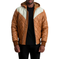 Norman Tan Hooded Bomber Leather Puffer Jacket