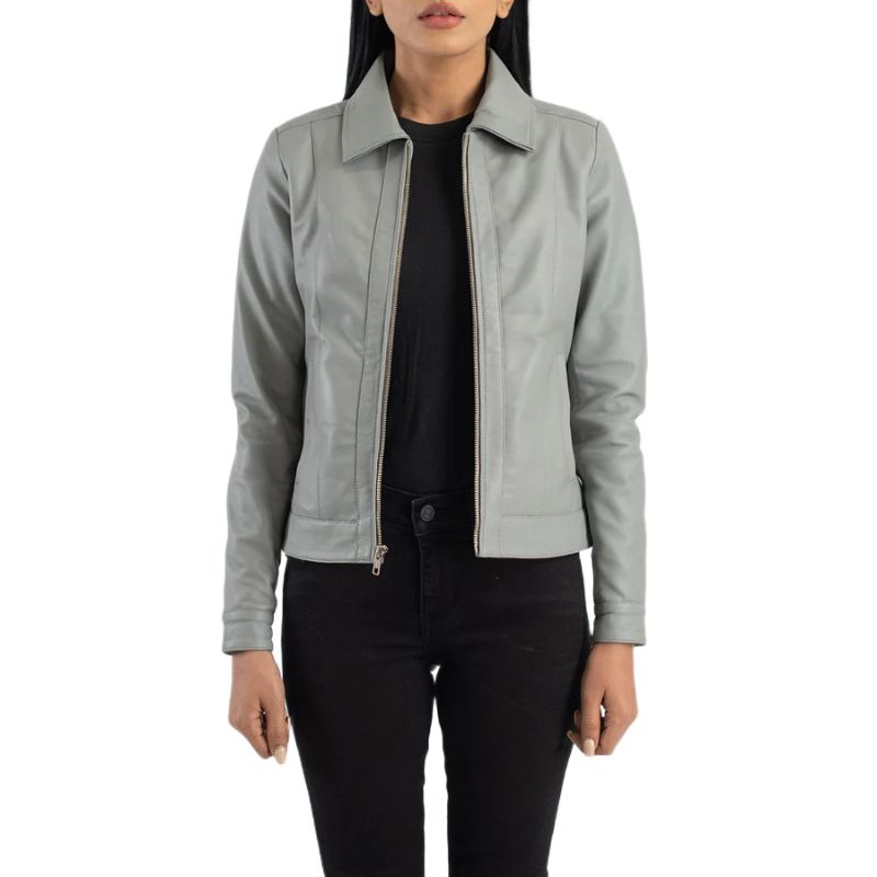 Vixen Grey Classic Collar Leather Jacket