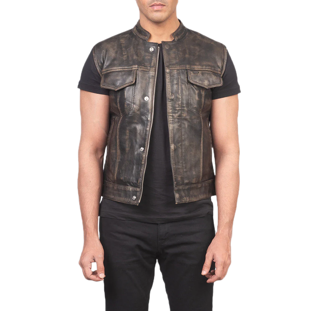 Atlas Moto Distressed Brown Leather Vest