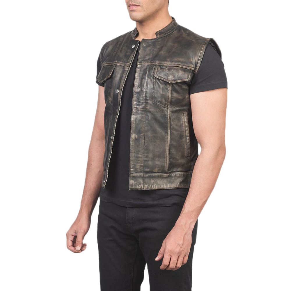 Atlas Moto Distressed Brown Leather Vest