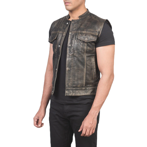 Atlas Moto Distressed Brown Leather Vest