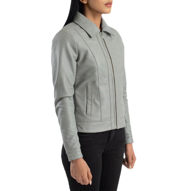 Vixen Grey Classic Collar Leather Jacket