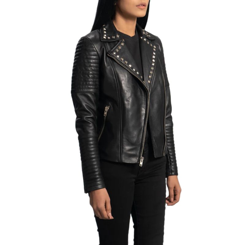 Sally Mae Studded Black Leather Biker Jacket