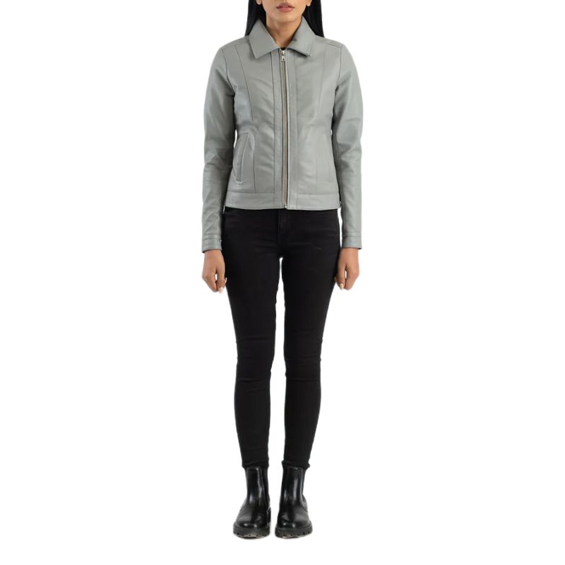 Vixen Grey Classic Collar Leather Jacket