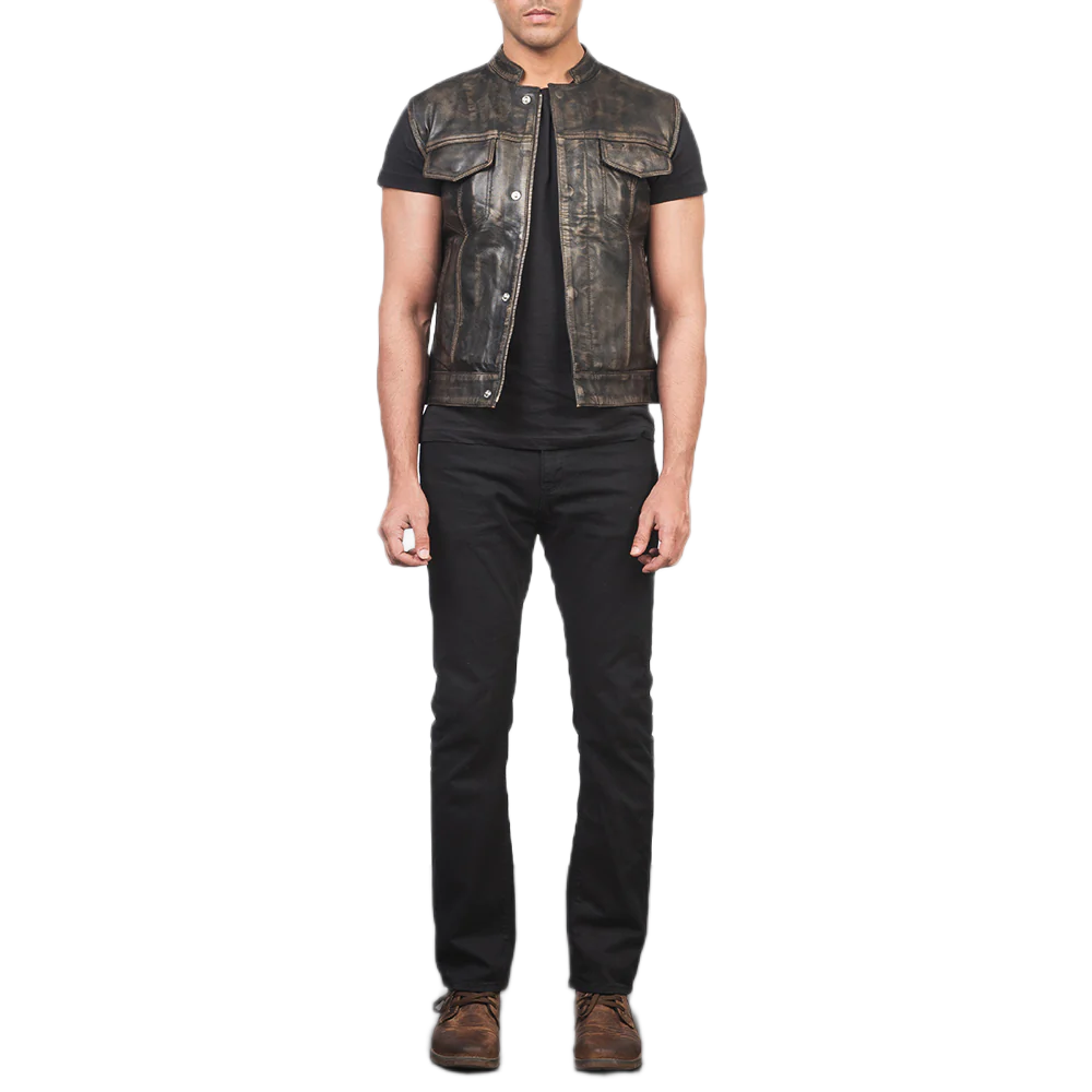 Atlas Moto Distressed Brown Leather Vest