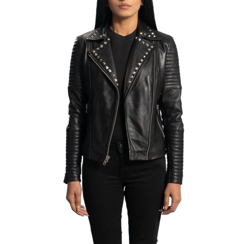 Sally Mae Studded Black Leather Biker Jacket