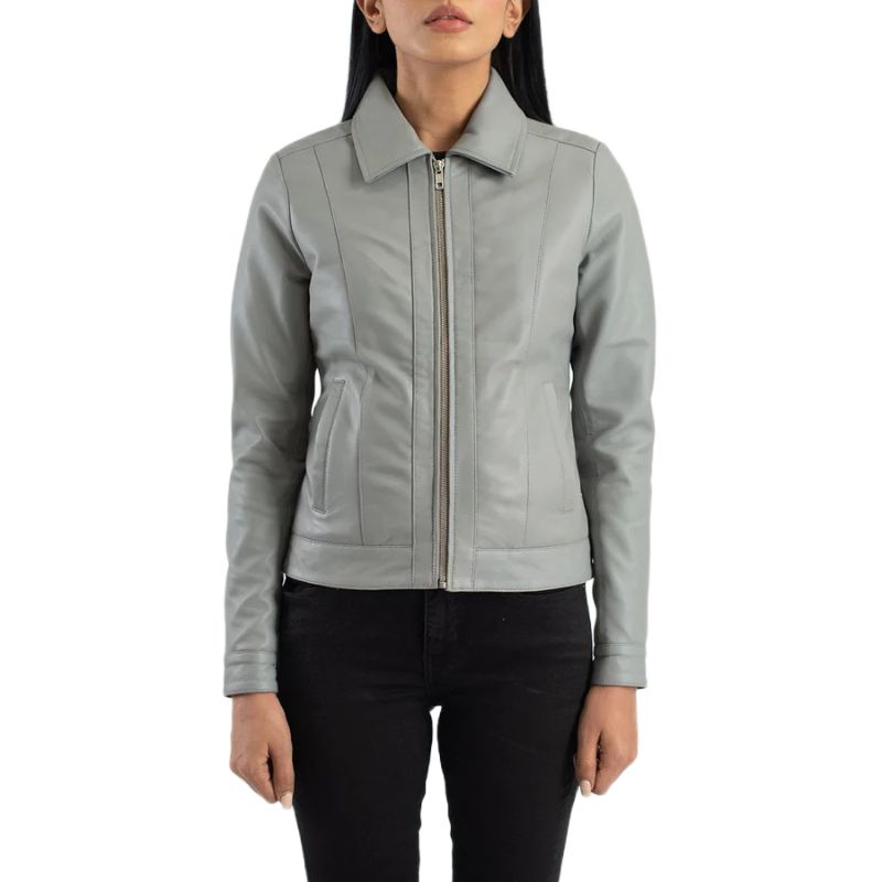 Vixen Grey Classic Collar Leather Jacket