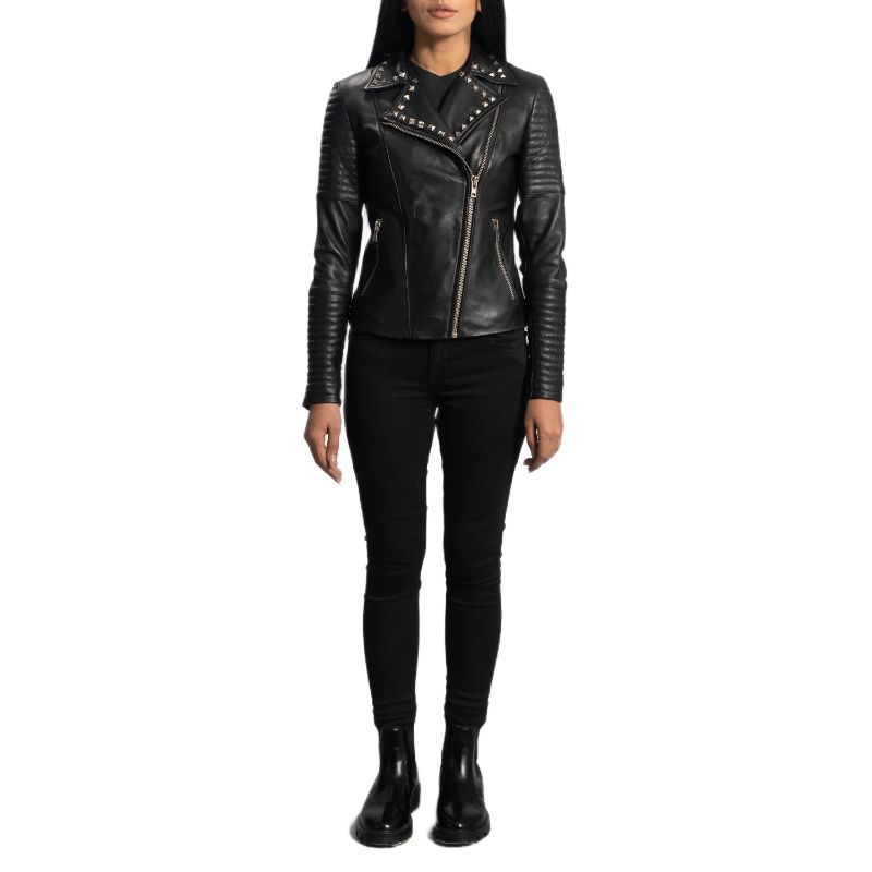 Sally Mae Studded Black Leather Biker Jacket