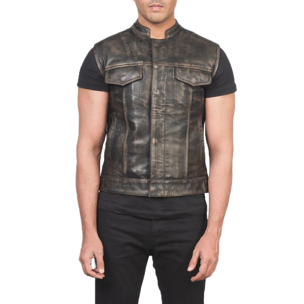 Atlas Moto Distressed Brown Leather Vest
