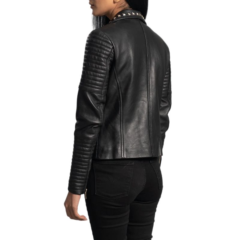 Sally Mae Studded Black Leather Biker Jacket