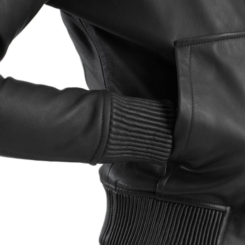 Luna Black Hooded Leather Bomber Jacket