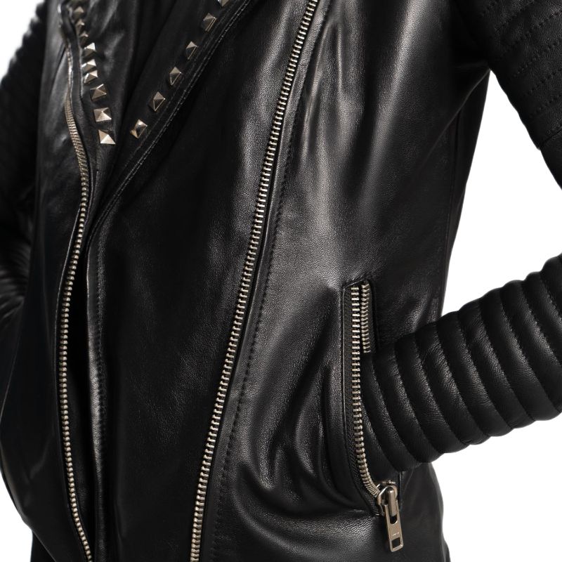 Sally Mae Studded Black Leather Biker Jacket