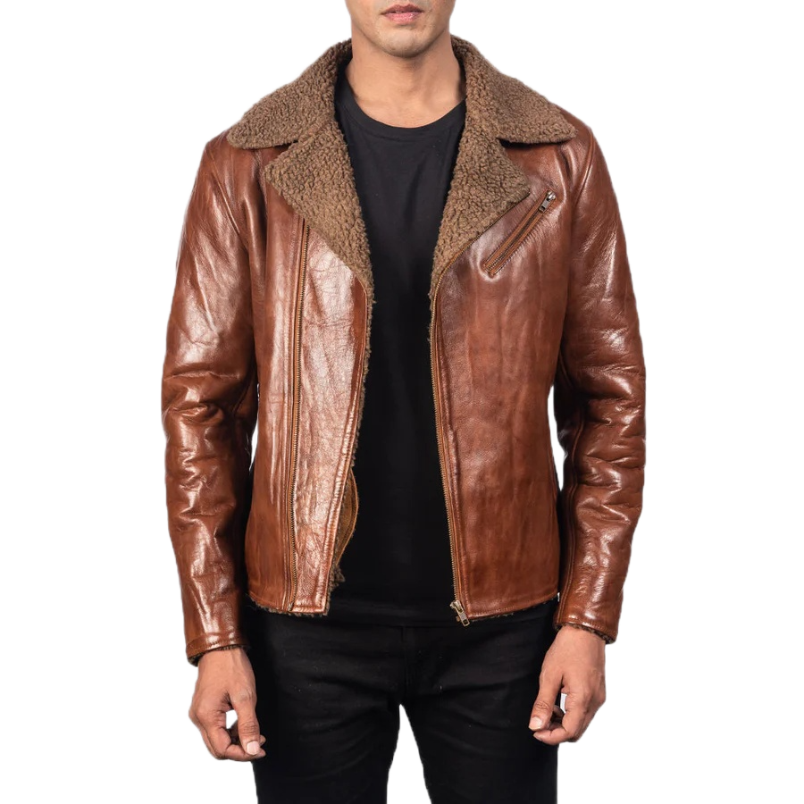 Alberto Shearling Brown Leather Jacket