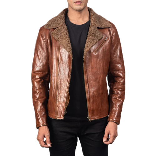 Alberto Shearling Brown Leather Jacket